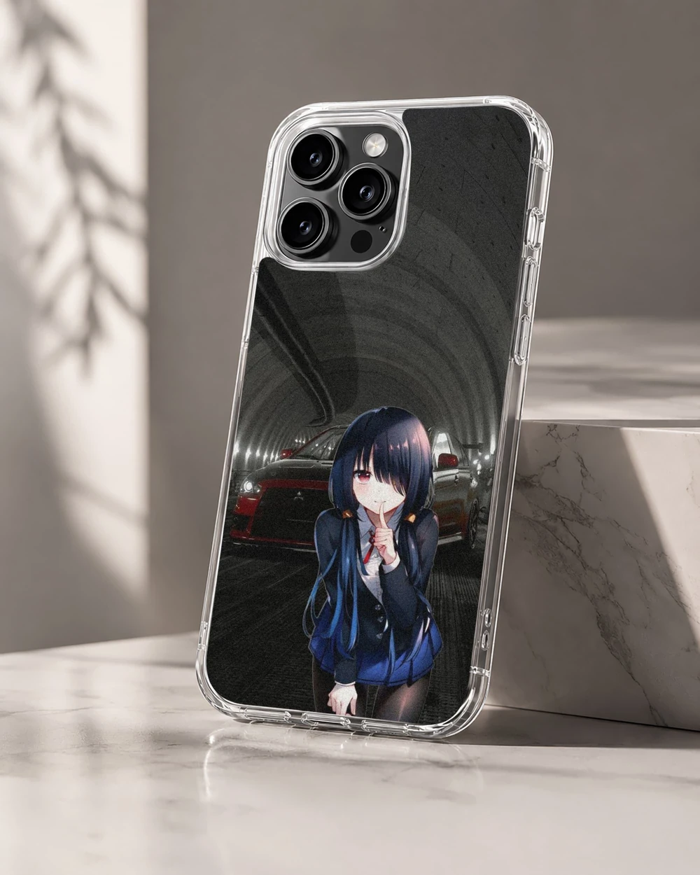 Anime JDM phone case for iPhone 16 Pro featuring an illustrated character